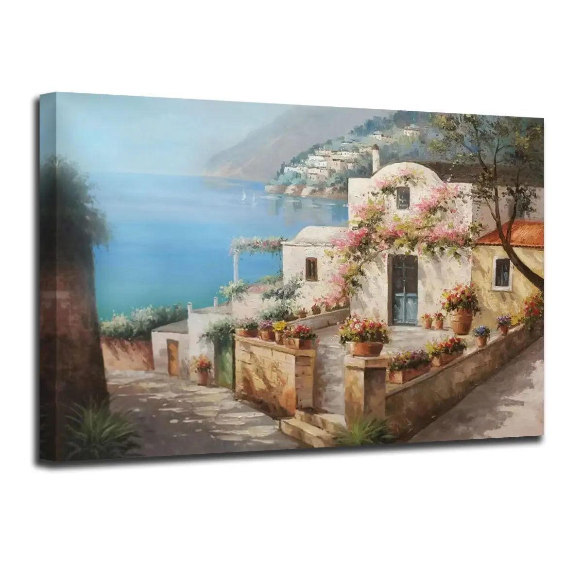 Original Art 100% Hand-Painted Mediterranean Tuscan Farmhouse Landscape Oil Painting