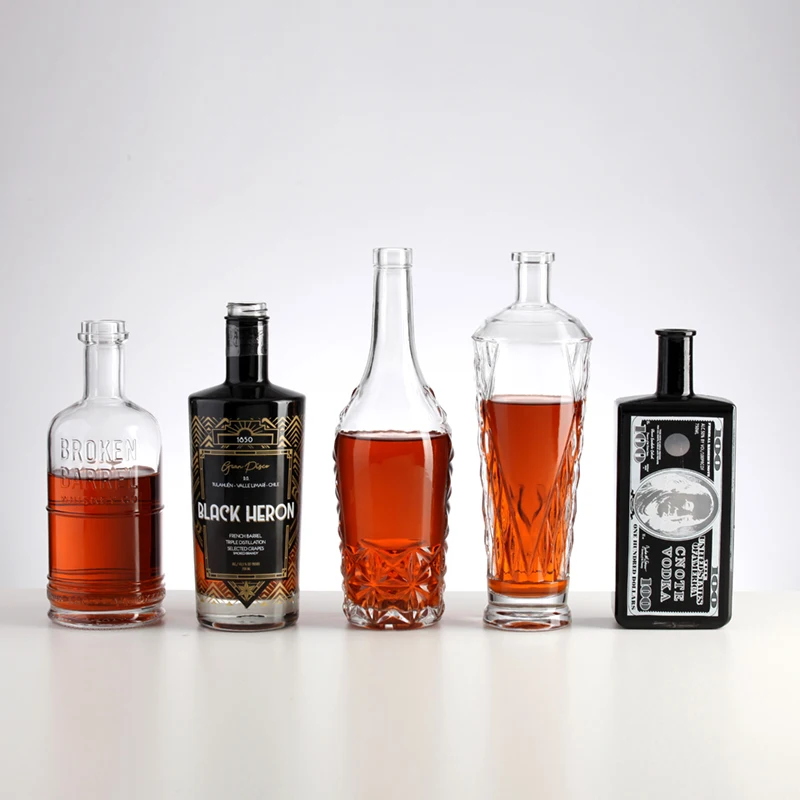 manufacture unique 100ml 500ml 750ml round lint rectangular vodka whiskey brandy glass bottle with t cap