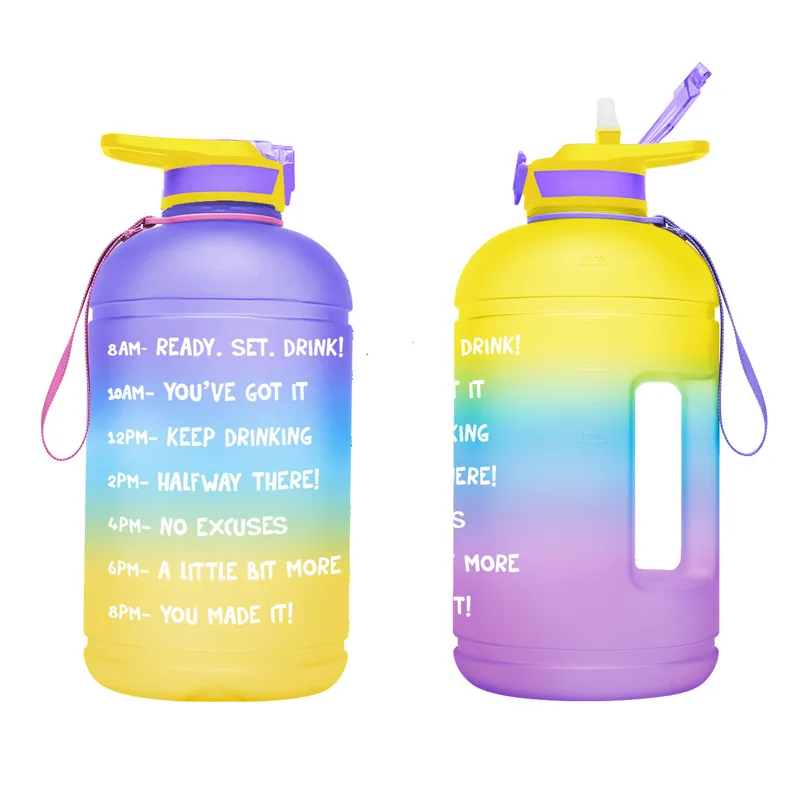Amazon Hot Sale Gradient Color Plastic 1 Gallon Water Bottle Leak Proof with Straw