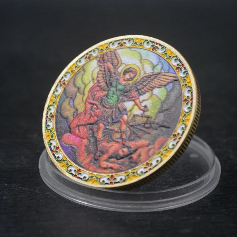 FULL  COLORFUL SAINT Michael the archangel coin Law Enforcement Challenge Coin