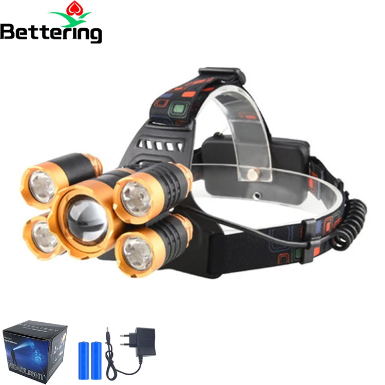 Самый мощный суперъяркий водонепроницаемый налобный фонарь 5000 лм дальнего действия для кемпинга 5 T6 светодиодный налобный фонарь перезаряжаемый налобный фонарь