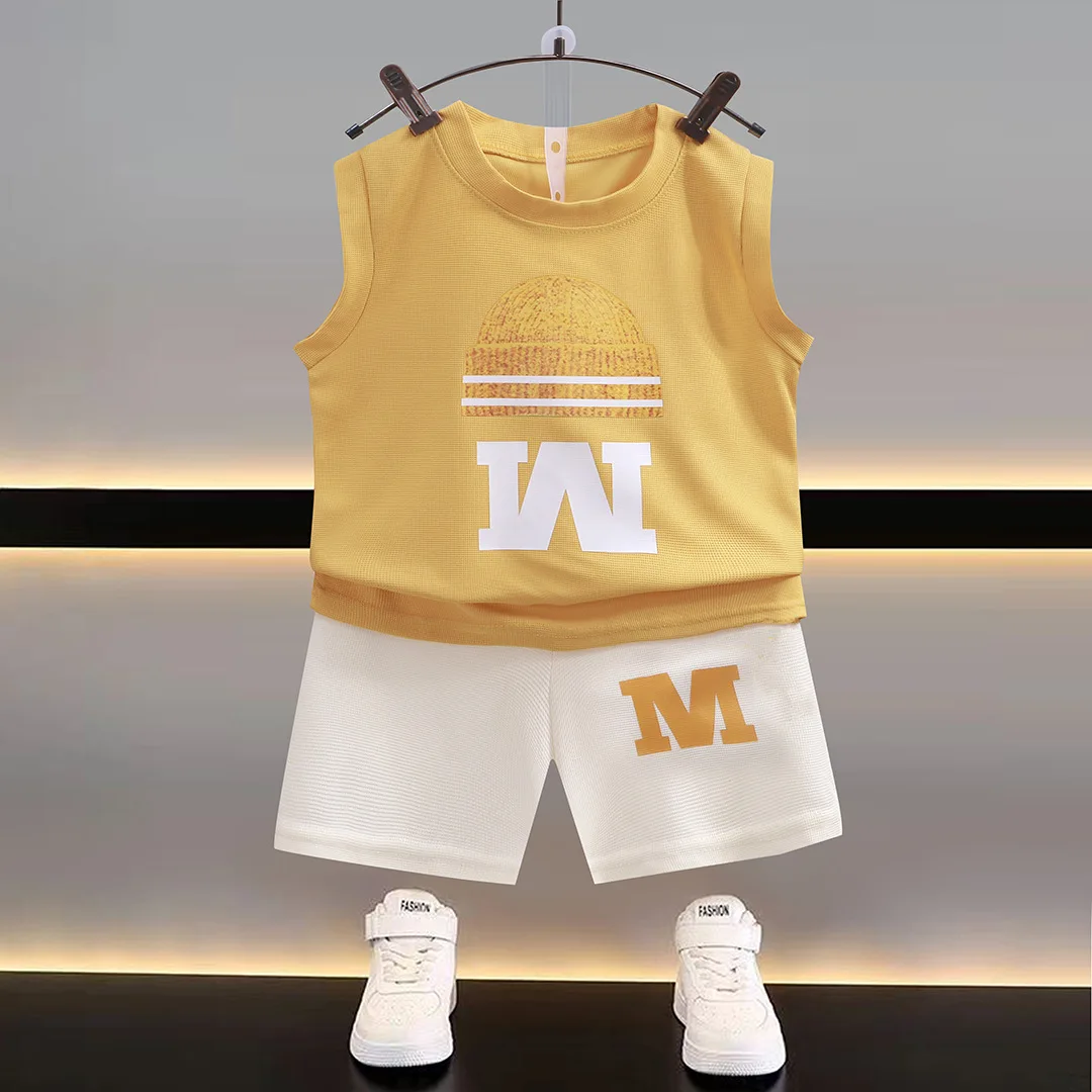 Wholesale Toddler Kids Clothes Outfits Sleeveless Top Shorts Korean Style Baby Summer Clothing Kids Two Piece Shorts Set