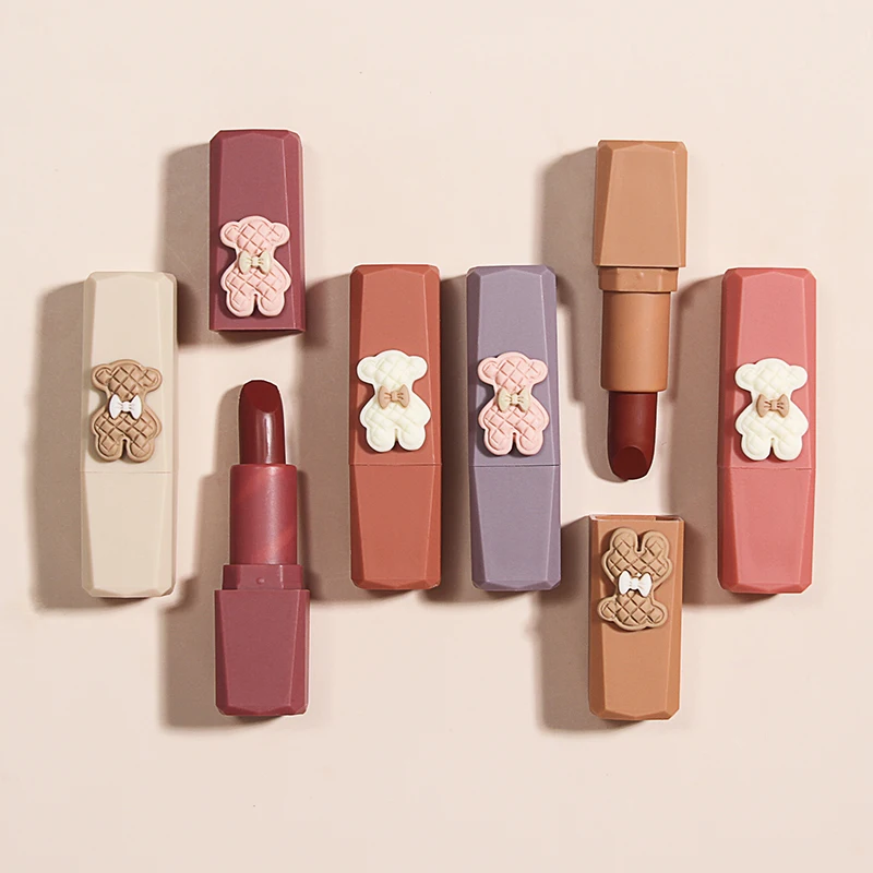 Fashion Korean  Bear  Lipstick design cute girl lip gloss private label double lipstick for young girl