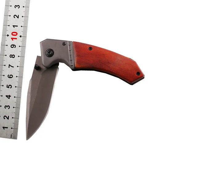 OEM wholesale american Handmade carbon steel fishing hunting folding knife with wooden handle and fine leather sheath gift