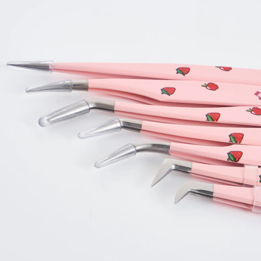 Pink Fiber Tip Tweezers Stainless Steel Volume Diy Lash Extension Tweezer Eyelash Tweezer Set With Fiber Grip