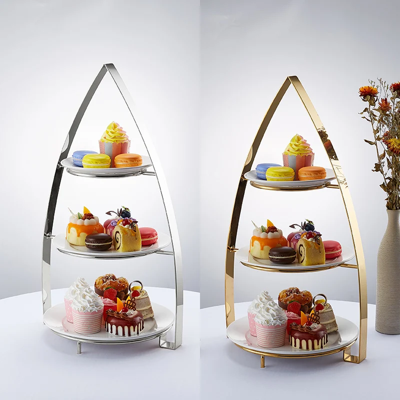 Three Tiered Cupcake Tray Stand Durable Food Server Display Plate Rack gold Pastry Decor Food Stand