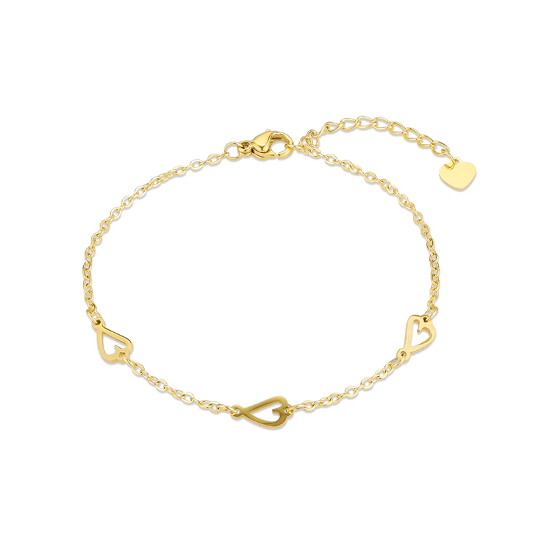 Simple Fashion Gold Plated Stainless steel Thin Chain Hollow Heart Shape Bracelets for Women Girls By Factory