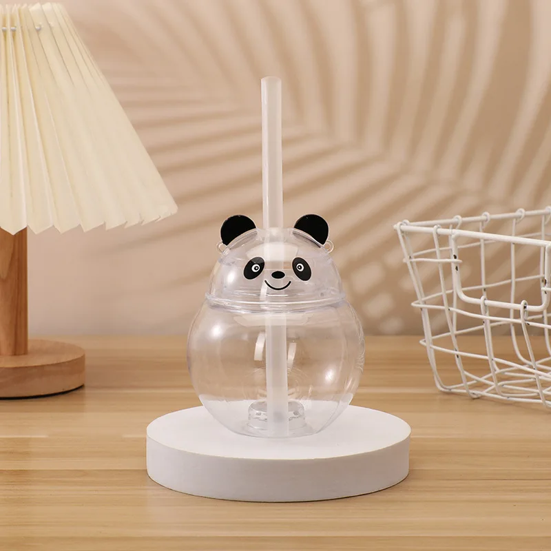 Factory Custom Wholesale PET 500ml Creative Cute Panda Shaped Party Juice  Multicolor Led Yard Cup With Lid And Straw