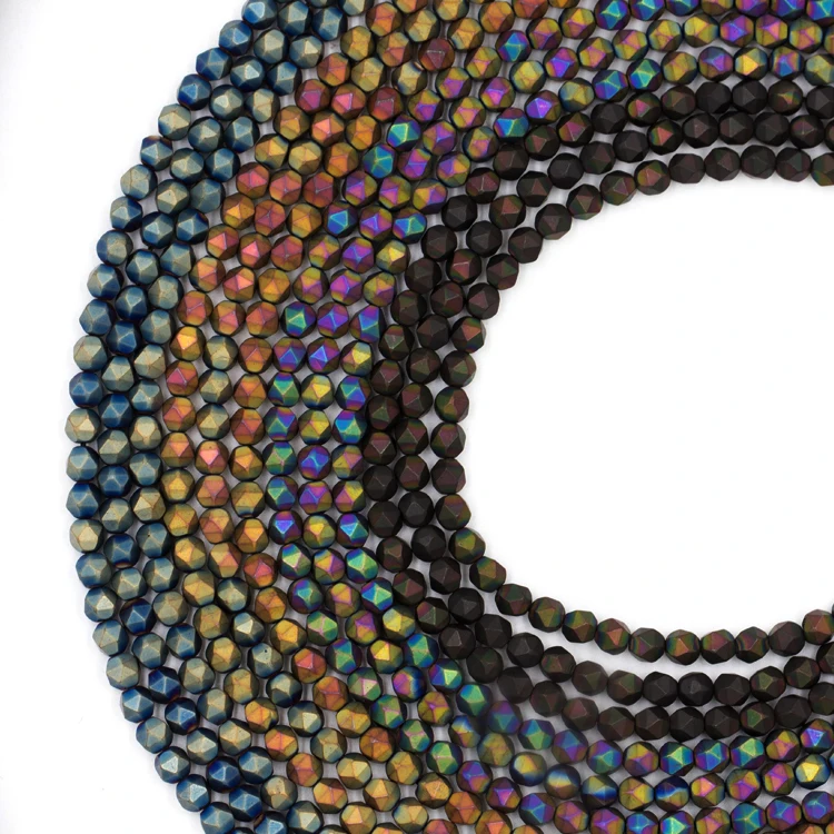 2024 Factory hot sale plated color non-magnetic hematite cut angular hematite loose bead for jewelry making