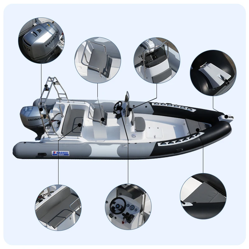 Haohai Custom Logo Cabin Cruiser Rigid Passenger Rib Boat Inflatable Sport Rafting with Engine Combo Set for Ocean Fishing