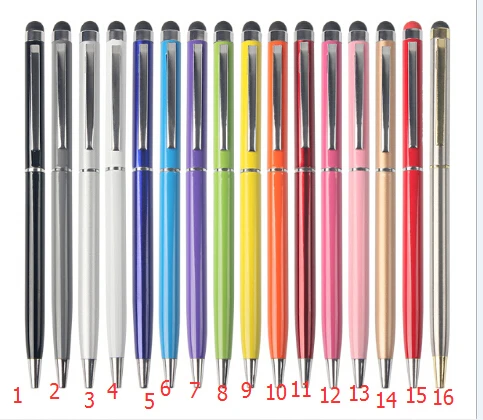 Cheap slim metal screen pen with stylus custom logo promotional ballpoint pens for school office hotel