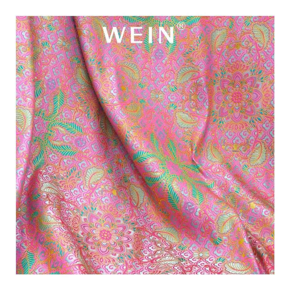 WI-ZP Wholesale Flower Pattern 100% Polyester Brocade Jacquard Fabric Print Brocade Fabric
