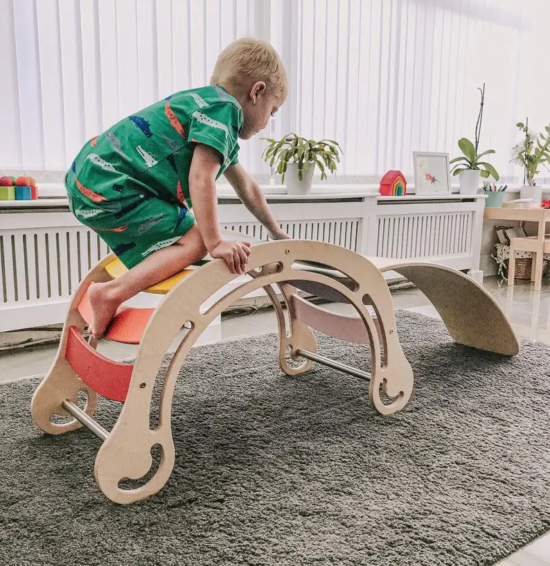 Деревянная детская лодка-качалка Xiair, доска-качалка для малышей, образовательная Радужная доска Монтессори Вальдорф