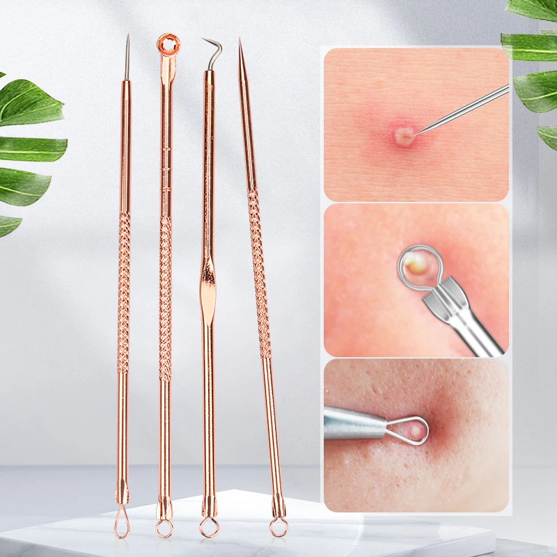 4 Pcs Stainless Steel Blackhead Comedone Black Pimple Remover Set Acne Needle Kit Extractor Tools For Skin Care Tool
