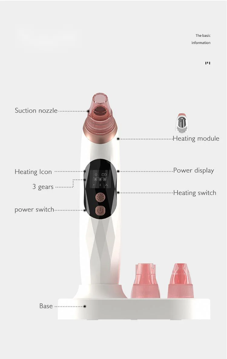 2021 New arrival 5 suction heads electric vacuum hot led nose blackhead remover with heating function