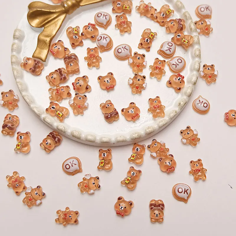 Cartoon Resin Nail Art Decorations 3D Brown Bear Nail Designs Kawaii Nail Designs for Women