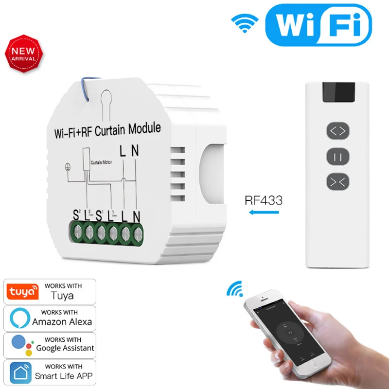 Модуль для штор Tuya WiFi + RF выключатель жалюзи роликовый затвор беспроводной пульт дистанционного управления Wi-Fi
