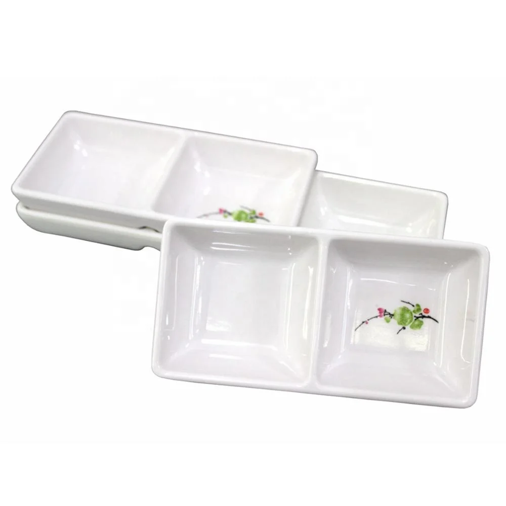 Unbreakable Plastic Seasoning Saucer White Soy Sauce Dish Compartment Melamine Dip Dishes