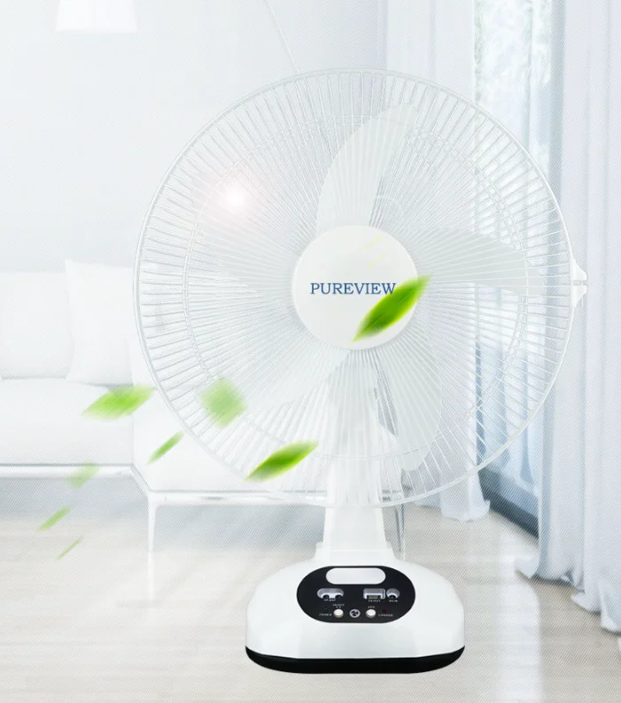 AC/DC Operation Metal Grill 12 Inches 3 Blades Rechargeable Home Solar Fans Rechargeable Electric Fan