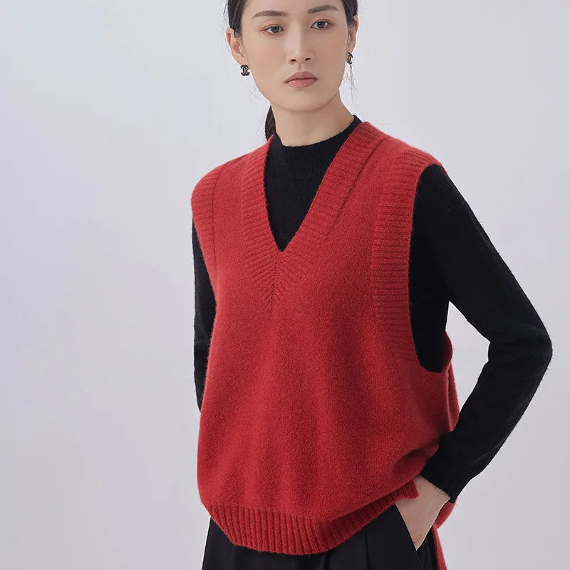 Бесшовный цельный Длинный жилет из чистого кашемира спереди и сзади, женский осенне-зимний Свободный жилет, жилет, вязаный пуловер