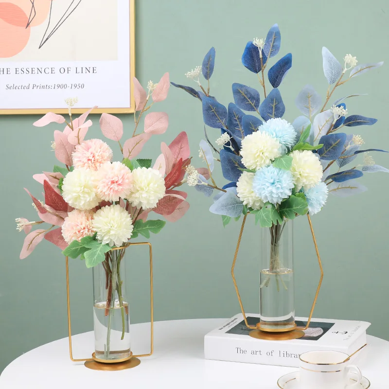 Plant Round Glass Bottle Hydroponic Glass Vase For Flower Or Water Plant With Metal Support For Home decoration