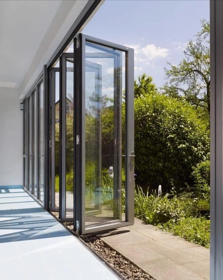 Nordi anthracite grey warm core aluminum patio exterior 12 feet vistafold sliding bifold/folding glass doors external