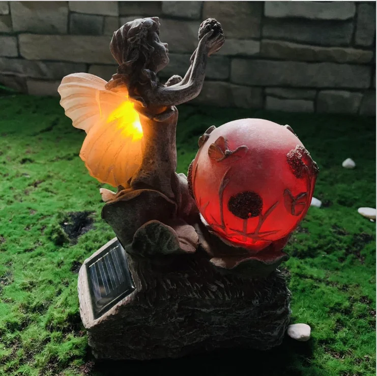 solar indoor house statue resin angel led decorative resin night light solar lawn led solar garden light outdoor waterproof