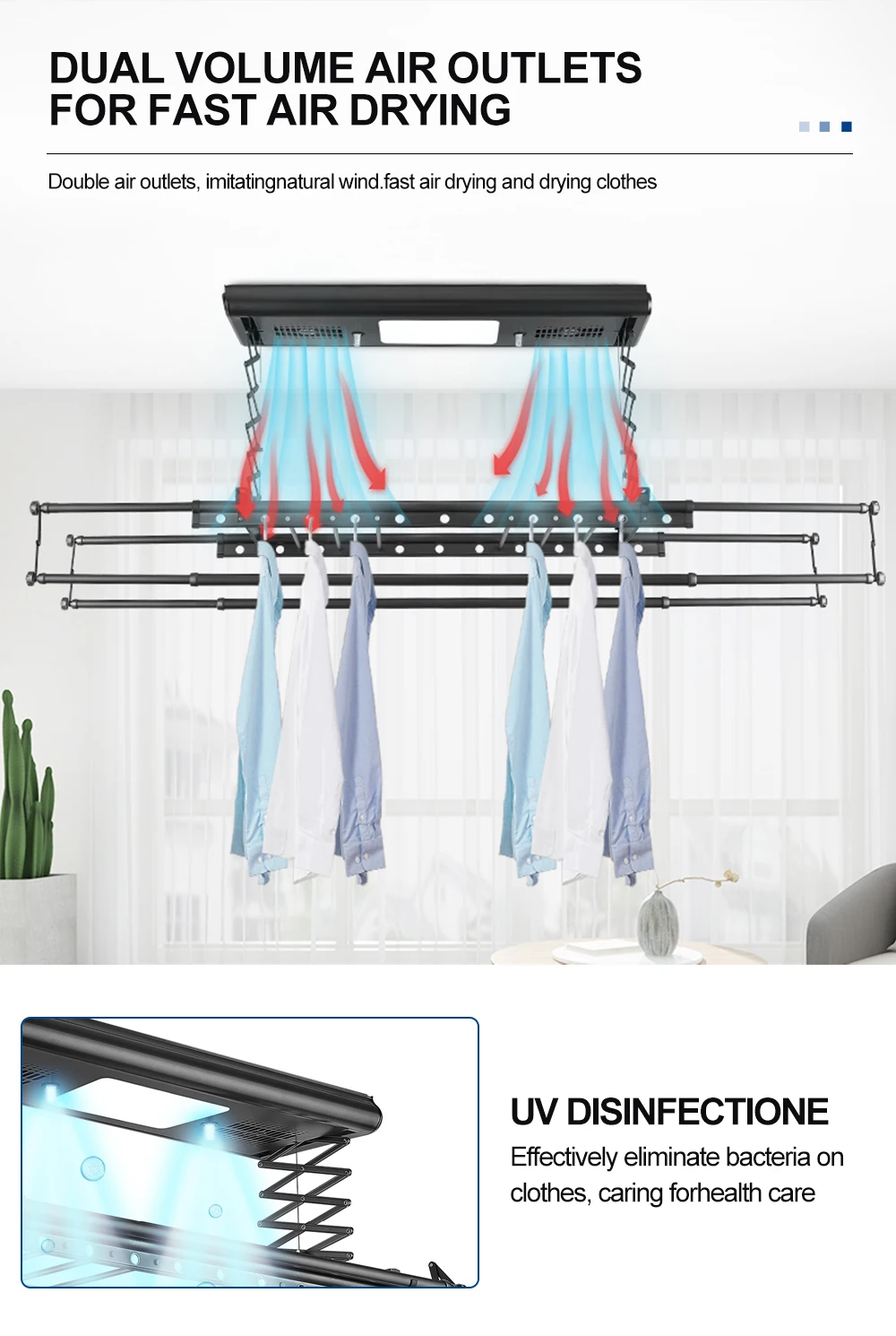 Hot Sale Folding Sterilize Clothes Dryer Ceiling Metal Automatic Clothes Drying Rack Balcony Ceiling Mounted For Laundry Shop