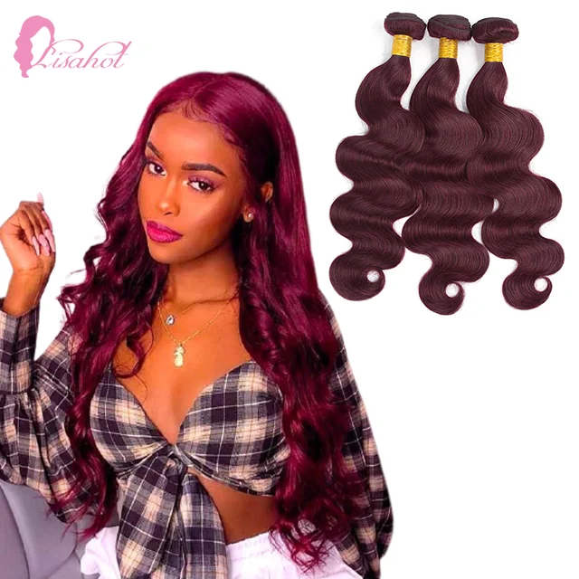 Lisahot Grace Ombre Dark Wine 99J Body Wave Remy Weave Human Hair Bundles 100% Virgin For Women