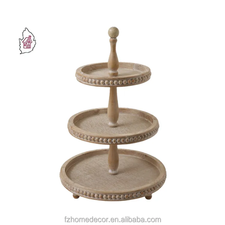Two tiered rustic wooden serving tray farmhouse wood tray stand for home