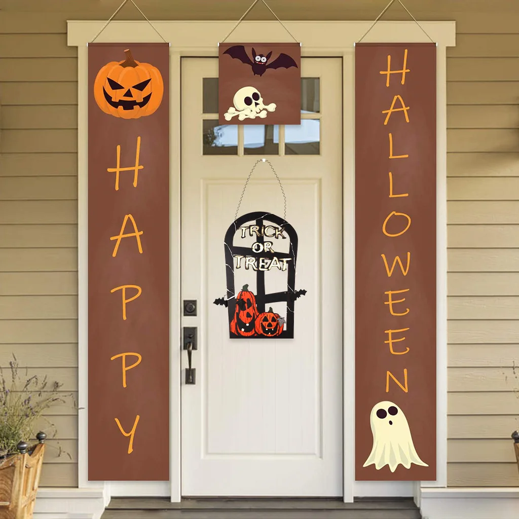 Wholesale Halloween Tombstone LED Wooden Hanging Sign With Pumpkin Welcome Card For Wall Decoration Handmade Craft Dropshipping
