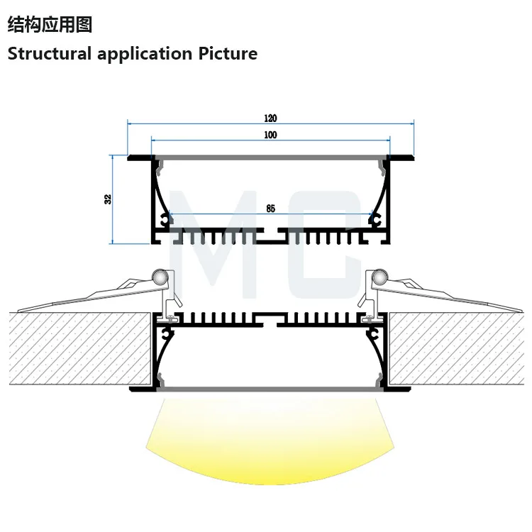 120mm foshan gypsum led l profile aluminium extrusion painted black/white tape aluminum channel