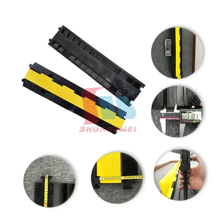 1000x245x45mm Road Safety Traffic Incident Ramp 2 Channels Rubber Pvc Cover Sidewalk Kerb Curbside Cable Ramp Cable Protector
