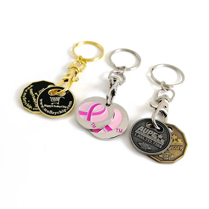 Portable Supermarket Shopping Trolley Tokens Key Ring Keychains Organizer Accessories Quarter Loonie Grocery Keyring