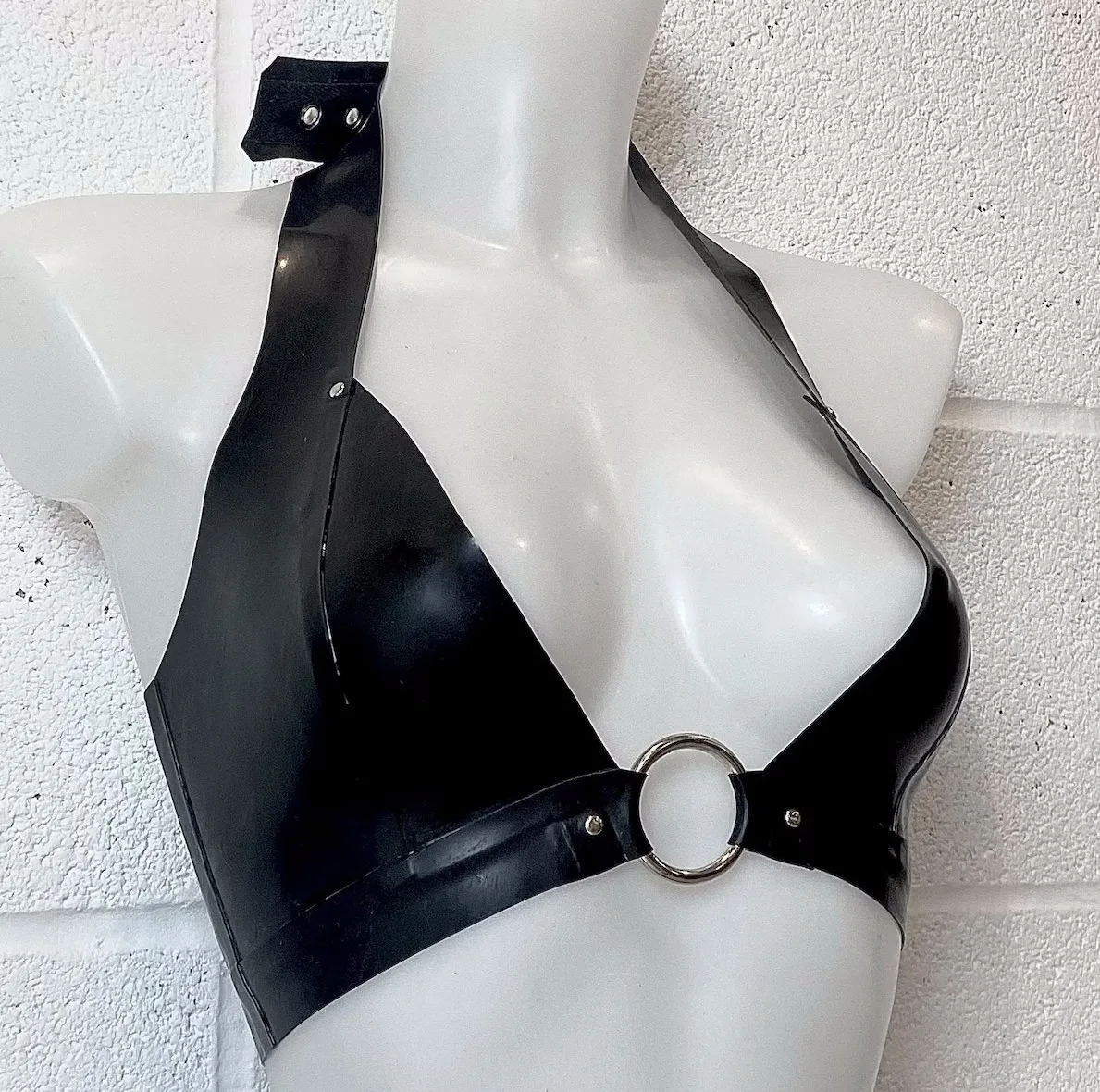 Sexy Black Latex Hood Mask Fetish Open Eyes Mouth with Hair Pieces Wig and Bow Back Zipper