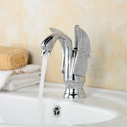 Goose Neck Wash Basin Mixer Tap Deck Mount Brass Single Handle Chrome Gold Plated Bathroom Animal Shape Swan Neck Faucet