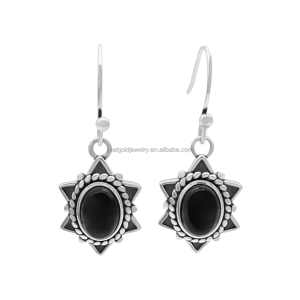 Trendy Dark Style Black Agate S925 Silver Stud Earrings with Ancient Design Elegant Gift for Woman Girlfriend for Wedding Party