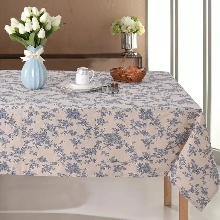 Custom 6 Feet Cotton Linen Tablecloth Rectangle Square Polyester Tablecloth Jacquard Floral Table Cloth For Banquet Home