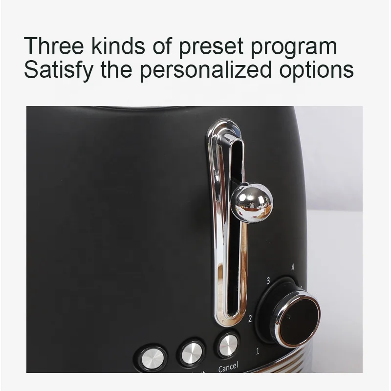 Multifunction Household Kitchen Stainless Steel Black Retro 2 Slice Heating Electric Toaster Bread