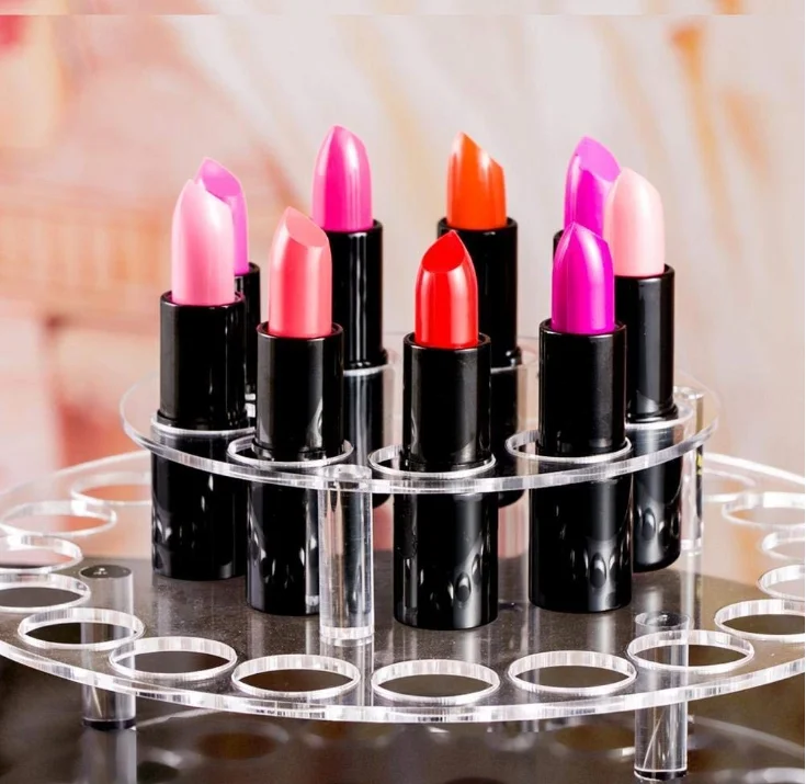 360 Rotating Acrylic 2 tiers  Circular Retail Display Racks For Lipstick Luxury Display  Rack Lip Gloss Display Stand