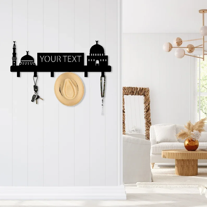 Custom Islamic Key Hanger Ramadan Wall Decorations Islamic Gift  English Or Arabic Name Key Hook metal crafts home decoration