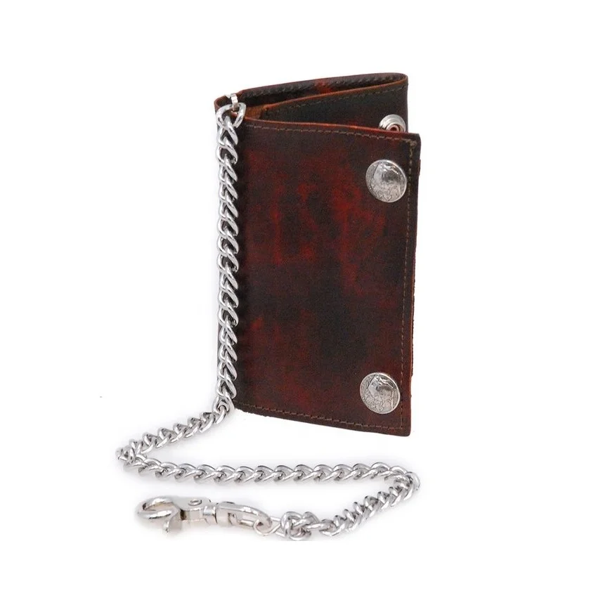 Heavy Cowhide Leather Biker Chain Wallet Men Custom Wallets