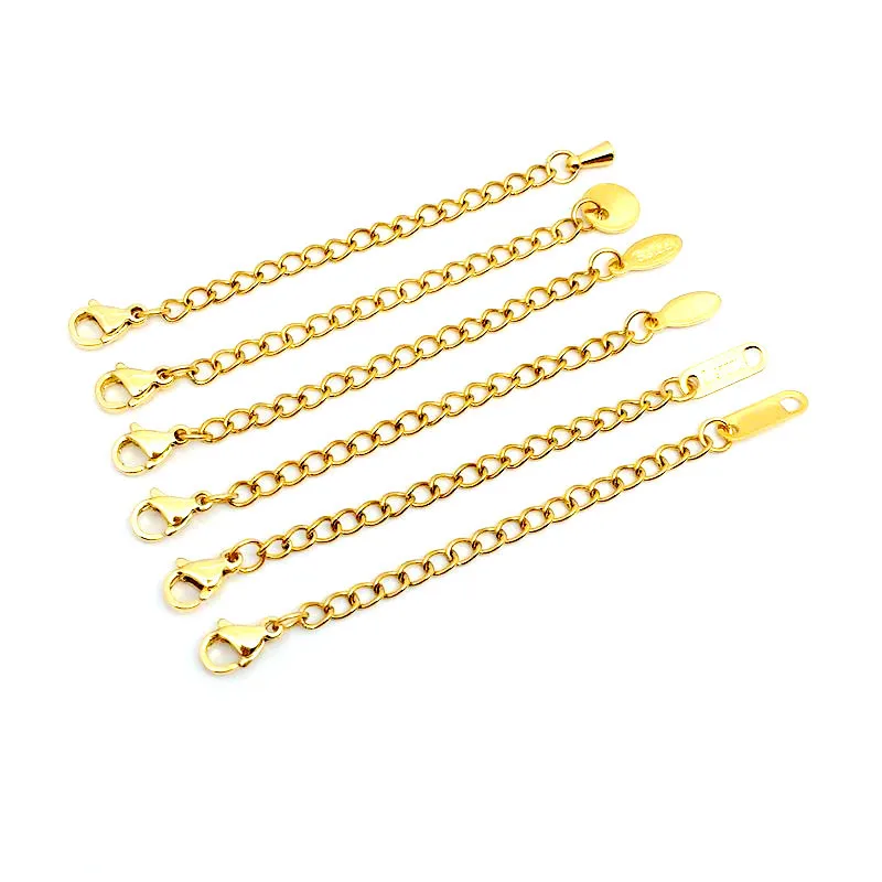 Wholesale jewelry findings stainless steel Lobster Claw/Clasp with chain and tag,18k gold plated and steel color