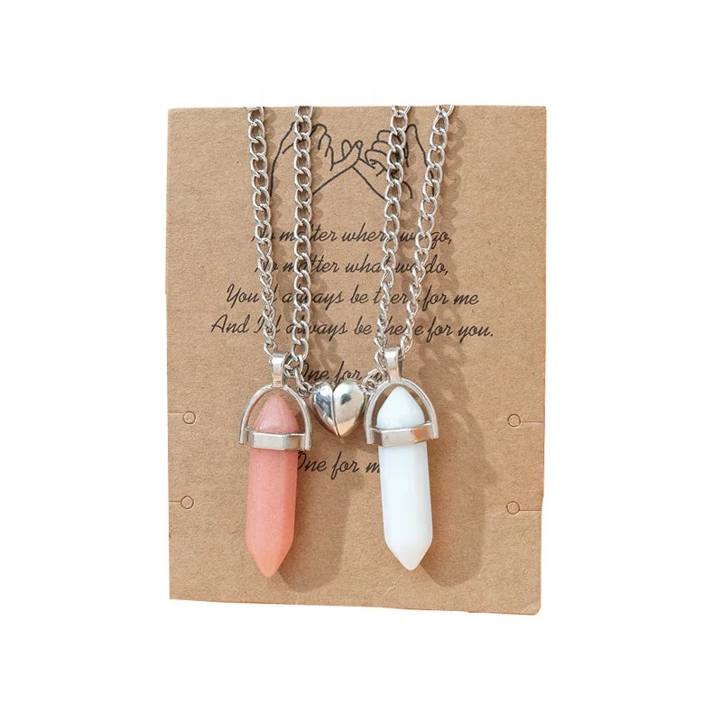European and American New Couple Pendant Necklace Magnetic Creative Necklace Natural Stone Crystal Quartz Pendant Necklace