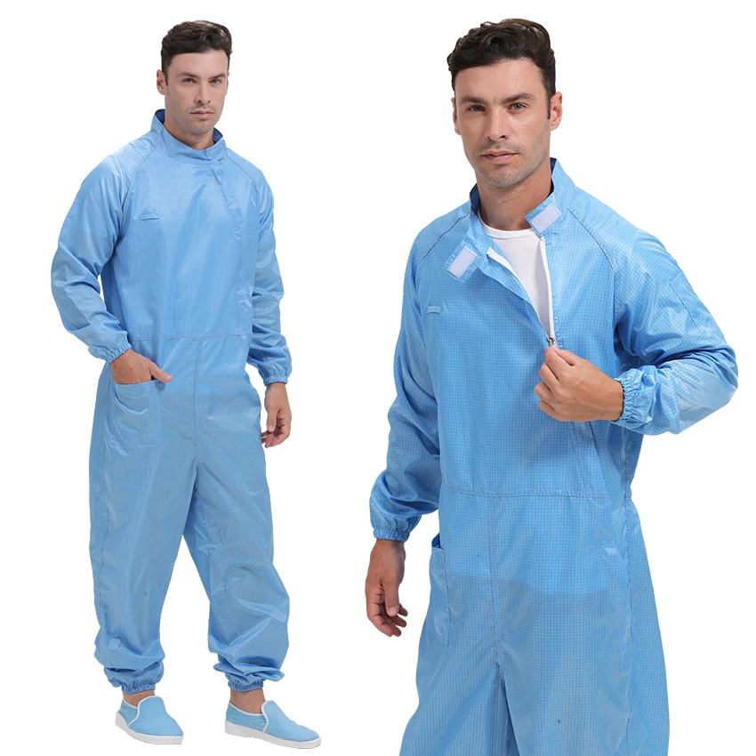 Grid Fabric Reusable ESD Coveralls ESD Garment Cleanroom Suit Dust Free Clothes for Industrial Cleaning