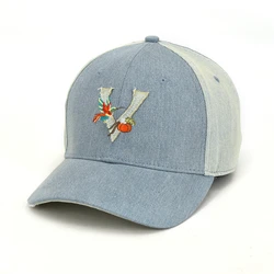 New arrival color block structured letter graphic blue jean cowboy baseball cap hat