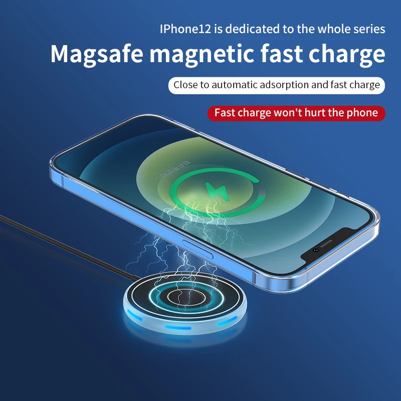 15W Magnetic Wireless Charger For iPhone 12 Pro Max Mini QI Fast USB C PD Adapter Original LED Light Magnet Charge