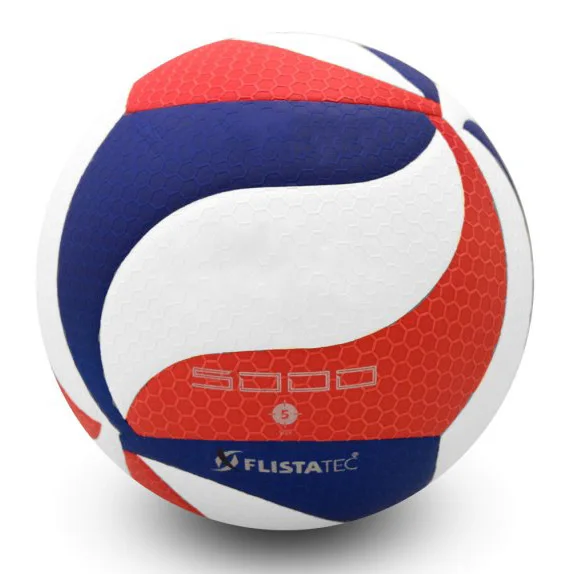 White blue and red leather volleyball official size 5 and weight indoor soft PU laminated volley for indoor competition