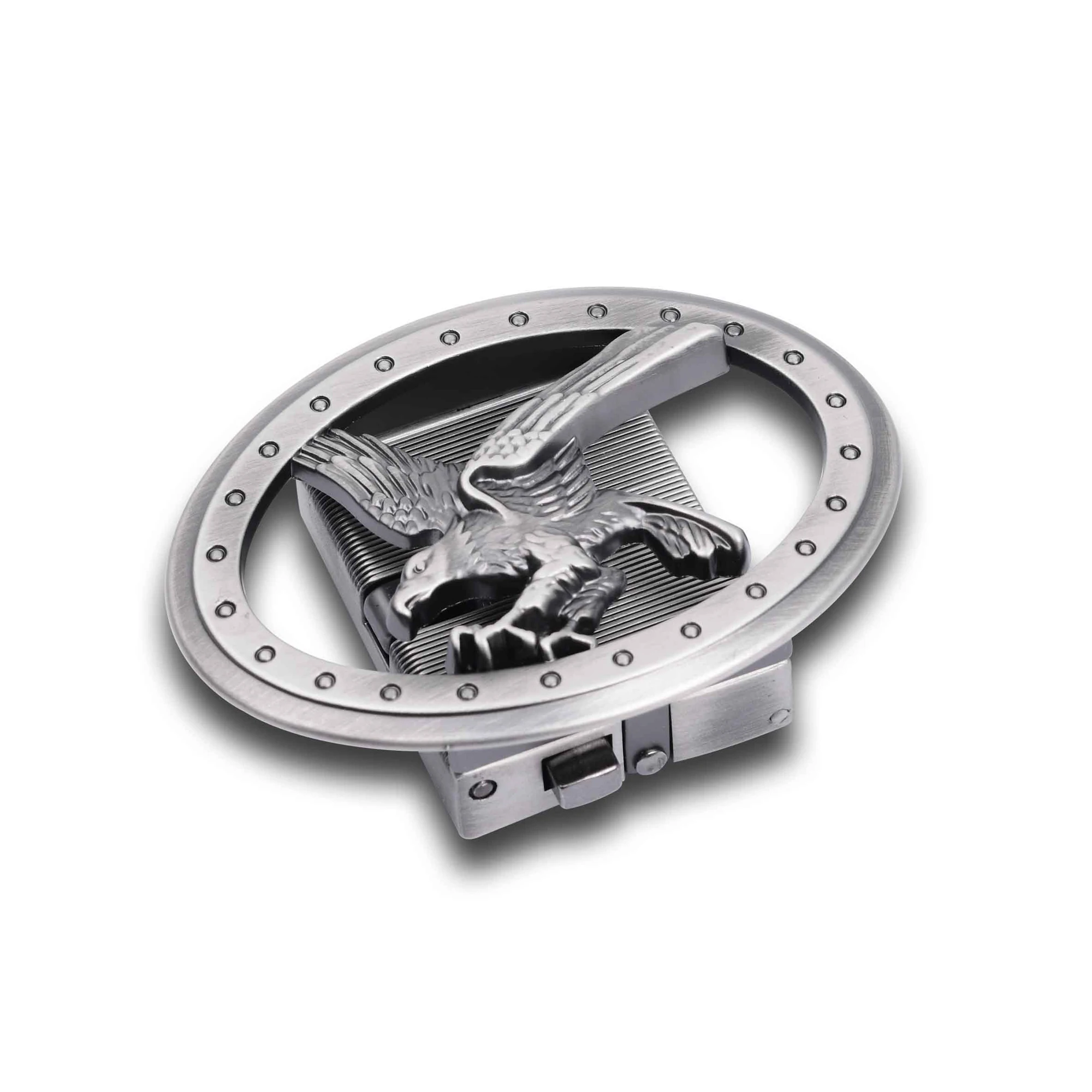 Metal Luxury Durable Automatic Buckle With Eagle Design For 40mm Belt In Pearlised Gun Metal Plated