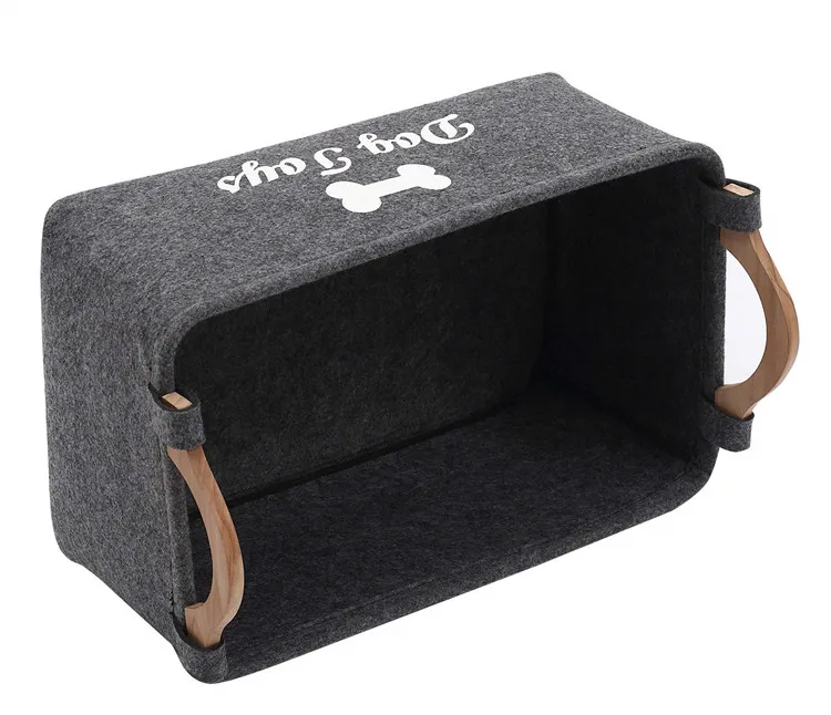 cute Felt pet Toy Box and Dog Toy Box Felt Storage Basket with Wood Handle